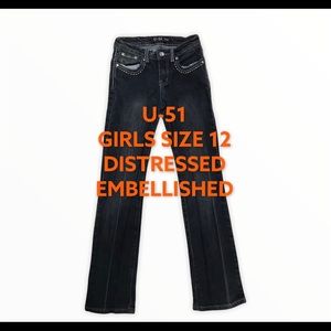 U-51 JEANS DISTRESSED EMBELLISHED BOOT CUT SZ 12